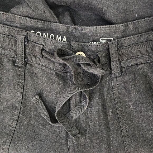 Sonoma Life Style Womens Capri Pants Size 12 Linen Rayon Blend Drawstring Black - Picture 7 of 10